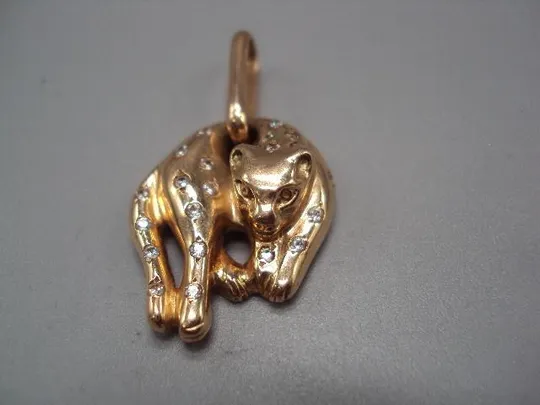 Подвеска кот кошка кулон пума пантера золото клеймо 585 проба Украина камни фианит вес 6,92 г №14712 Характеристики