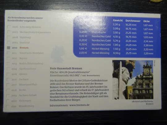 Комплект євромонет Німеччини 2010 J (повний комплект+ ювілейна) UNC Продаж