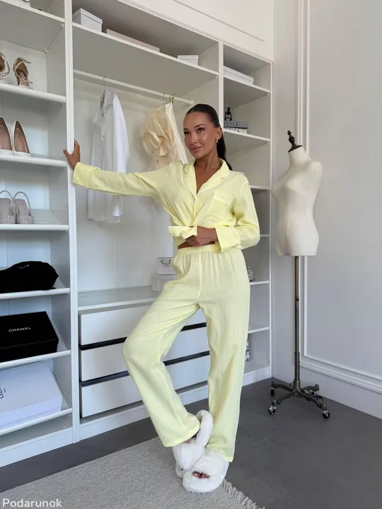 Жіночий домашній комплект з мусліну ніжний жовтий розмір S-M M-L Ціна