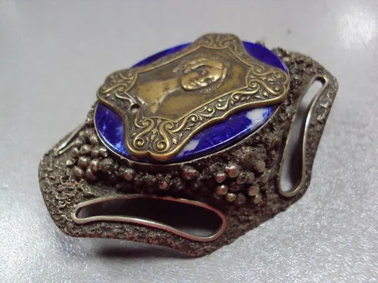 Бижутерия брошка брошь мельхиор камень лазурит портрет девушки размер 7,4 х 4,5 см №11831 З аукціону