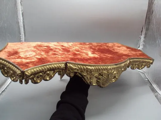 Интерьерная полка металл, бархат, дерево полочка для интерьера размер 21,5 х 56,2 см №13931 Недорого