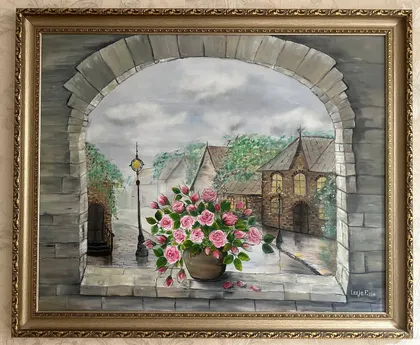 фото, Авторська картина олійними фарбами з овормленням в рамі " За вікном маєтку" 115×95