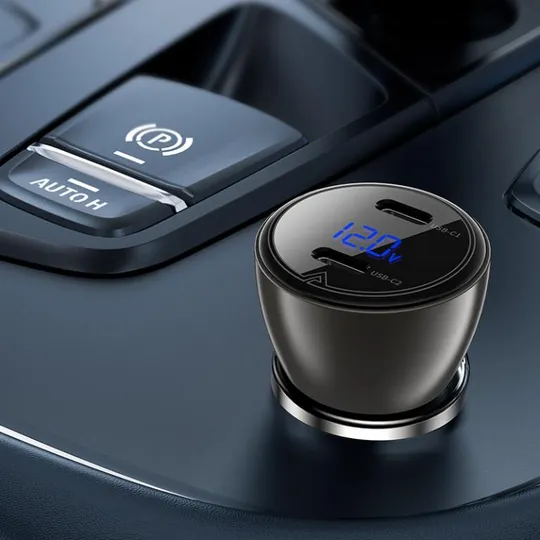 АЗУ Acefast B10 metal car charger 60W (USB-C + USB-C) with digital display Продаж