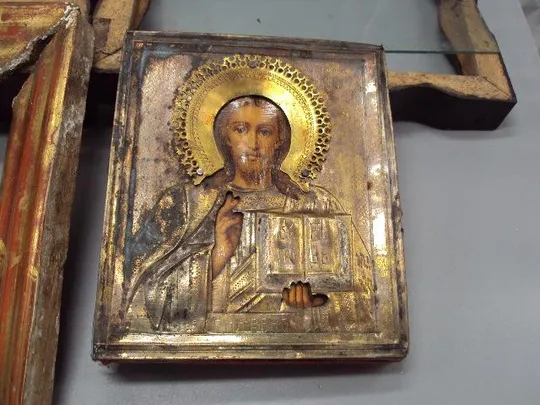 Икона Спаситель Иисус Христос металл в киоте размер 23,6 х 21,2 см, икона 13,2 х 11,4 см №13913 Інтернет-аукціон