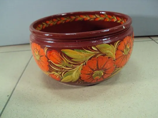 Тарелка блюдо миска петриковская роспись цветы маки дерево высота 9 см, диаметр 16,1 см №12067 Ціна