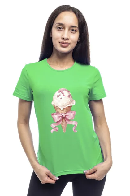 фото, Футболка жіноча однотонна бавовняна Bono принт Морозиво прямого крою (різні кольори) 44, Зелений