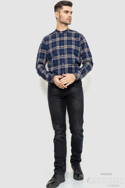 Купити Рубашка мужская в клетку байковая, цвет сине-бежевый, 214R101-36-177
