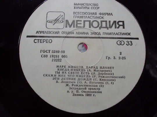 Пластинка мелодия Марк Минков Парад планет Mark Minkov А. Пугачева, В. Леонтьев 30 см №15408МЯ Характеристики