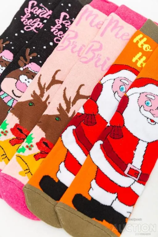 Купити Комплект женских носков новогодних 3 пары, цвет черный,оранжевый,светло-розовый, 151R272