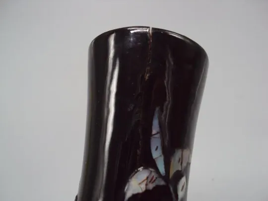 Ваза дерево, перламутр вазочка Вьетнам узор цветы и птичка высота 21,4 см, диаметр 4,8 см №13958 Характеристики