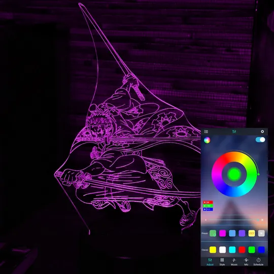 Акриловий світильник-нічник керування з телефона Ророноа Зоро (Zoro Roronoa) tty-n000667 Ціна