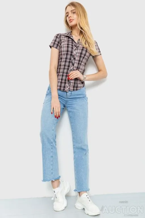 Купити Рубашка женская в клетку повседневная, цвет темно-пудровый, 230R062