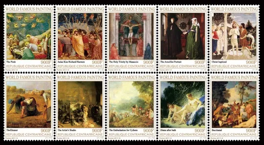 ЦАР-Живопись-Знаменитые картины-2017. Чистый полный красивый комплект-ЛИСТ-100 марок.MNH. Недорого