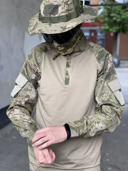 Рубашка мужская военная тактическая с липучками под шевроны ВСУ (ЗСУ) Убакс Турция 6584 L хаки Інтернет-аукціон
