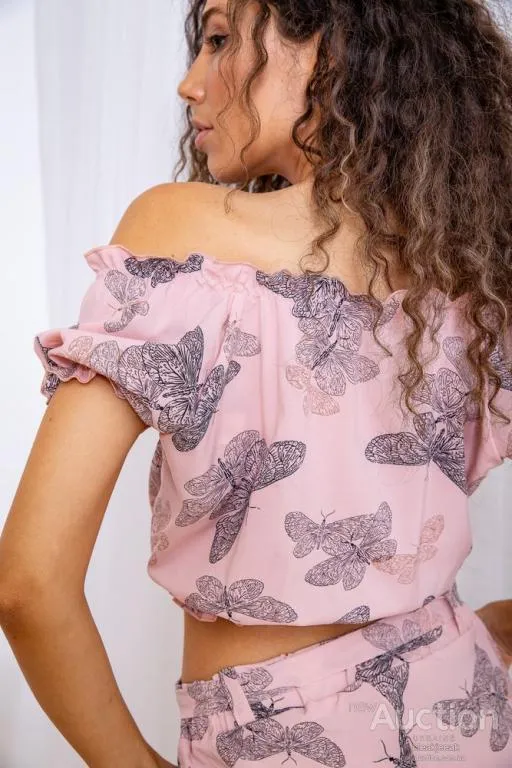 Летний женский костюм, розового цвета с принтом, 172R1283 Де купити