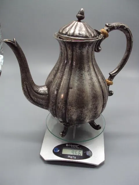 Чайник заварник серебро 800 проба вес 966 грамм высота 21,5 см, с крышкой 26 см №13662 Недорого