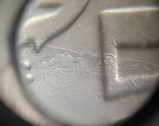 (7844) 50 копійок 2023 'борозда' (розшарування) на реверсі та аверсі (50 копеек 2023 цікавий брак) З аукціону