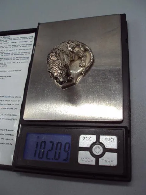 Фигура статуэтка тигр сидит серебро 925 проба Киевский ювелирный завод вес 102,09 г №13215 Характеристики