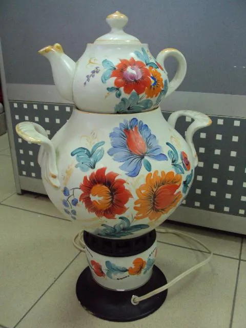 Электрический самовар с заварником фарфор ГФЗ городница петриковская роспись цветы 44,5 см №11170 Інтернет-аукціон