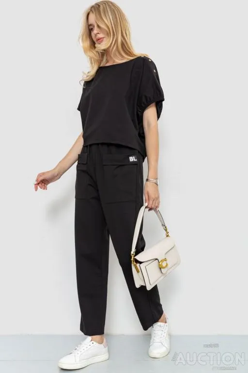 Костюм женский повседневный однотонный, цвет черный, 115R0447-1 З аукціону