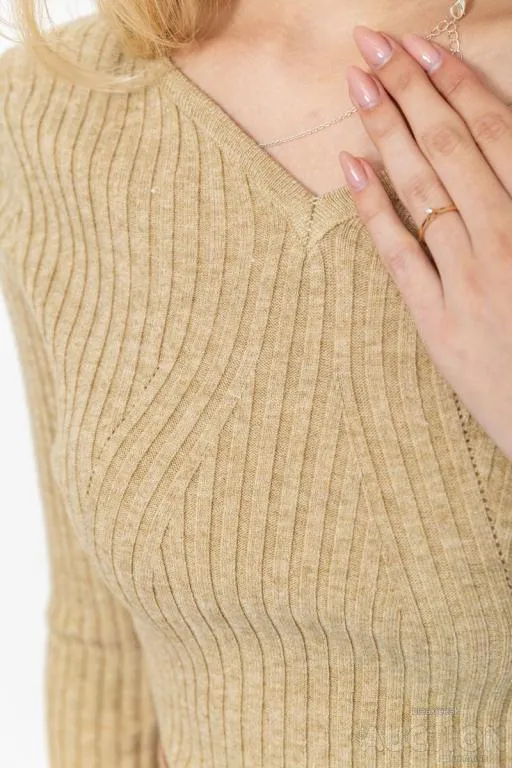 Кофта женская в рубчик однотонная, цвет бежевый, 221R223 Де купити