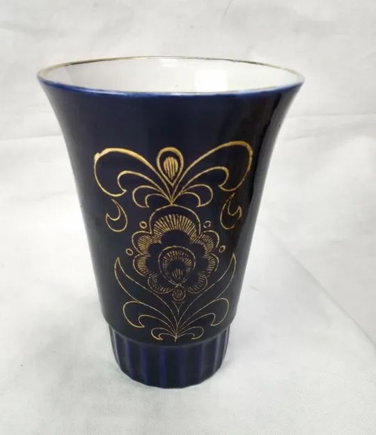Стакан (чашка) советский кобальтовый с позолотой фарфор Бронница Ціна