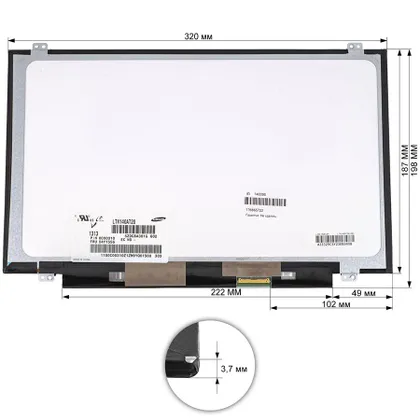 фото, Матриця 14.0 LTN140AT20 (1366*768, 40pin, LED, SLIM (вертикальні вушки), матова, роз'єм праворуч знизу) для ноутбука (renew)