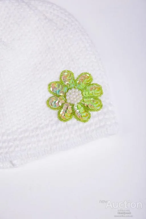 Купити Детская шапка, молочно-салатового цвета с пайетками, 167R7802