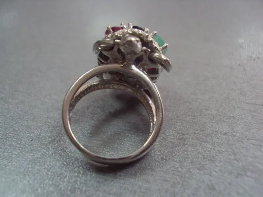 кольцо черепаха черепашка с камнями рубин, сапфир, изумруд серебро 925 проба 13,99г размер 17,5 №151 З аукціону