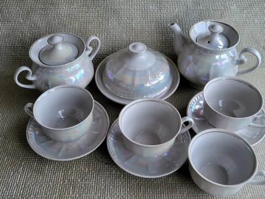 Сервиз чайный Тернопольский ФЗ, заварник, сахарница, масленка, 4 чашки, 3 блюдечка Ціна