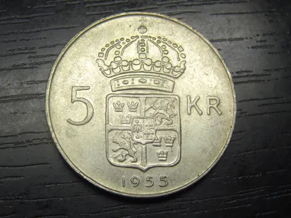 фото, 5 крон Швеція 1955 срібло