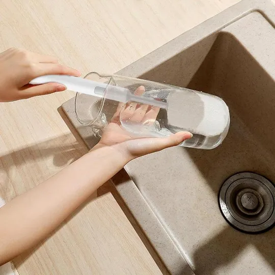 Губка для мытья стаканов, бутылок с длинной ручкой и сменной насадкой 28*5,5 см Ціна