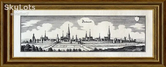 Старовинна гравюра на папері верже Вид на Дортмунд, 1647, M. Merian Продаж