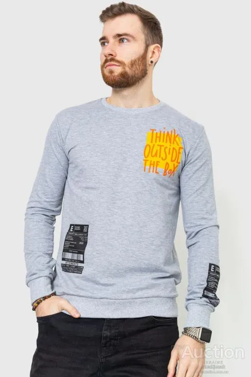Свитшот мужской с принтом, цвет светло-серый, 208R0240 Ціна