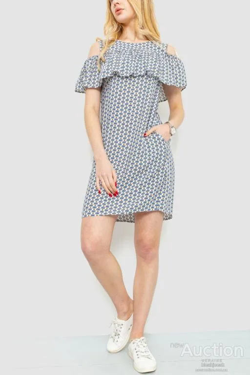 Платье с принтом, цвет сине-бежевый, 230R24-3 Недорого