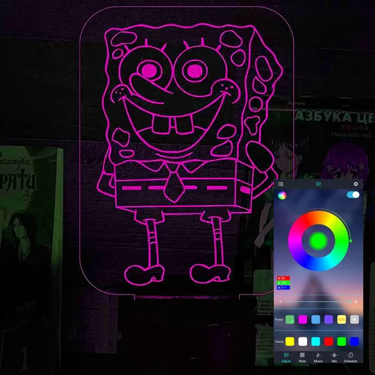 Акриловий світильник-нічник керування з телефона Губка Боб tty-n000729 Ціна