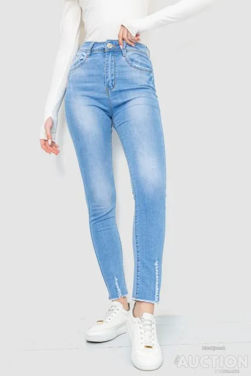 Джинсы женские с потертостями, цвет голубой, 214R1530 Ціна