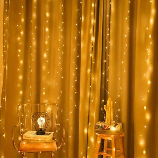 Гирлянда штора Роса + пульт, 1,8x1,2м, 144 LED, от USB и сети 220В, 12 нитей, 8 режимов Теплый белы Недорого