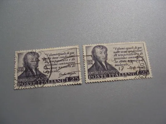 марки Италия 1956 личности люди химик Амедео Авогадро 100 лет со дня смерти  лот 2 шт гаш №2825 Ціна