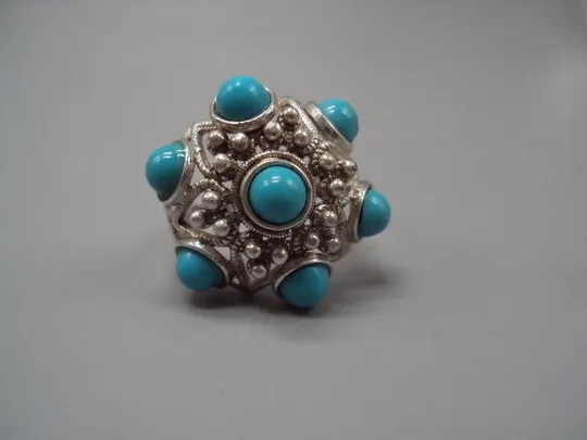 Женское кольцо цветок бирюза колечко цветочек серебро 875 проба ссср вес 5,58 г 19 размер №м14157 Ціна