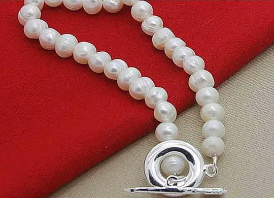 Новое! модное ожерелье с белым пресноводным жемчугом застежка  клеймо 925 пробы NL15 З аукціону