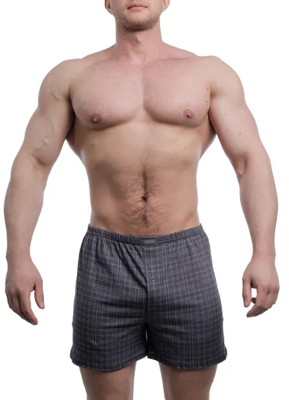 фото, Чоловічі труси боксерки сімейні класичні 100% бавовна Atlet МБ 000042 клітинка сірі розмір 52
