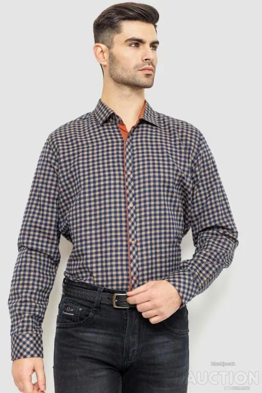 Рубашка мужская в клетку байковая, цвет сине-коричневый, 214R16-33-164 Ціна