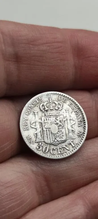 Монета 50 сентимів(50  синтимо 1880 год)1880 р Іспанія Альфонс12 Fk418 З аукціону