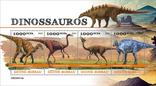 Гвинея Бисау-Динозавры-2023.Чистый полный красивый комплект.MNH. Ціна