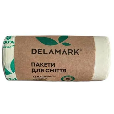 Пакеты для мусора DeLaMark Биоразлагаемые из кукурузного крахмала 35 л 20 шт. (4820152332578) Ціна