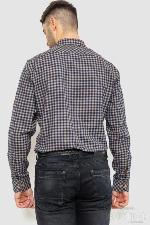 Рубашка мужская в клетку байковая, цвет сине-коричневый, 214R16-33-164 Продаж