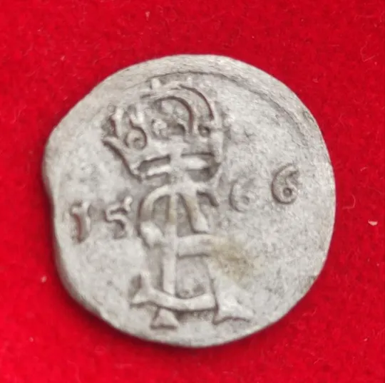 Двойной денарий 1566 года монета серебро Литва-Польша рыцарь с мечом на коне tf873. Ціна