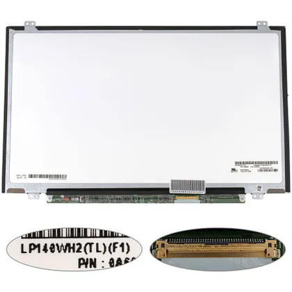 фото, Матриця 14.0 LP140WH2-TLF1 (1366*768, 40pin, LED, SLIM (вертикальні вушки), глянець, роз'єм праворуч знизу) для ноутбука (renew)