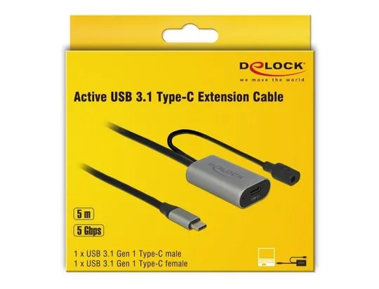Кабель пристроїв-подовжувач USB Type-C M/F (Active)  5.0m Delock (70.08.5392) (USB3.0) AWG22+28 D=4 Продаж